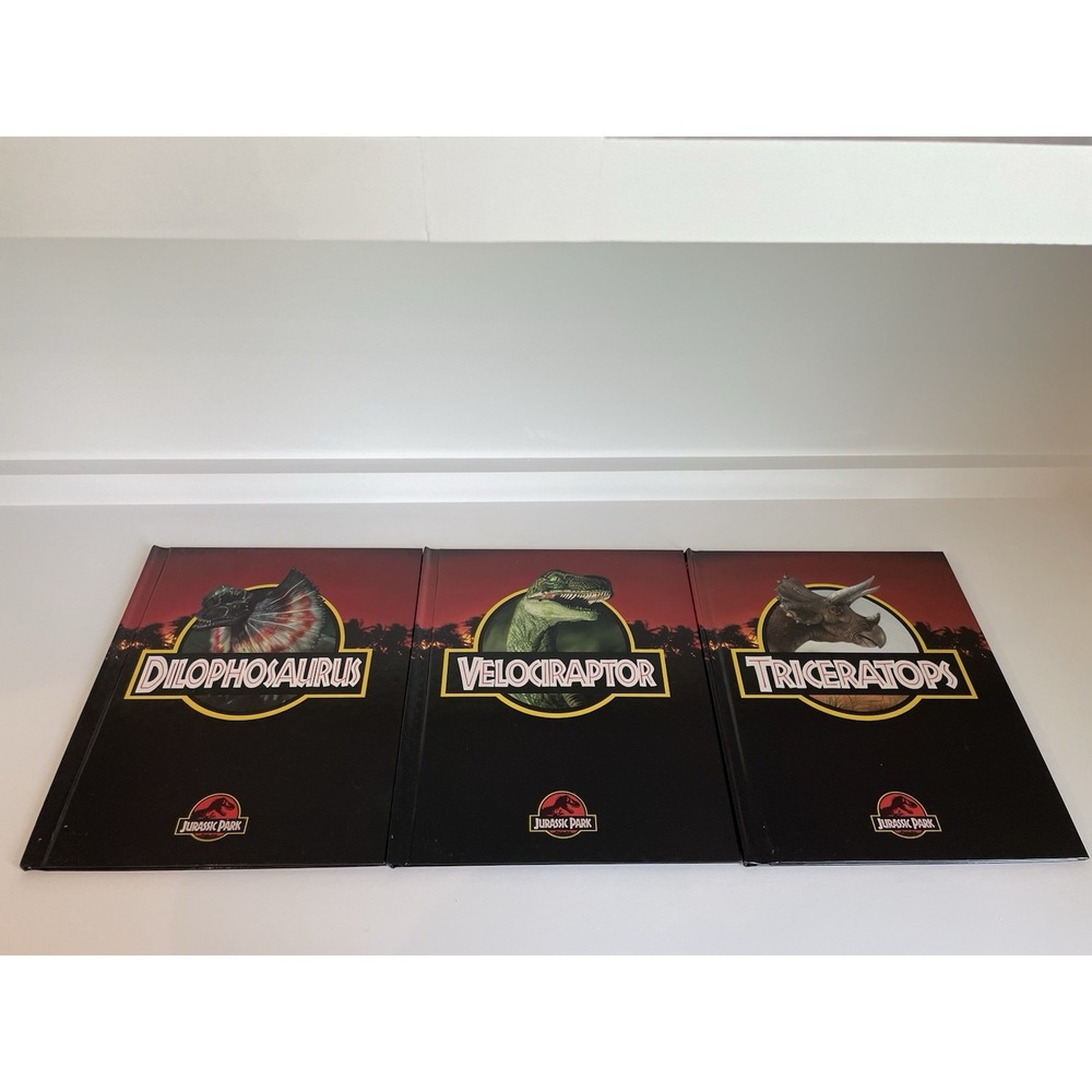 Jurassic Park Book Lot Hardcover 1993 Velociraptor Dilophosaurus Triceratops